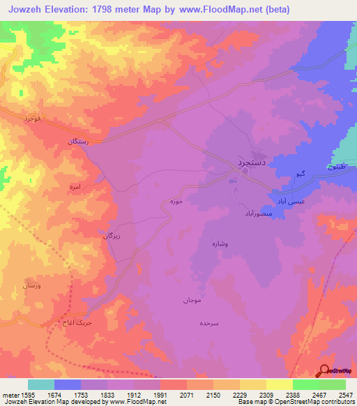 Jowzeh,Iran Elevation Map