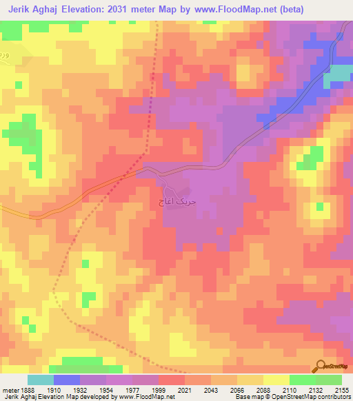 Jerik Aghaj,Iran Elevation Map