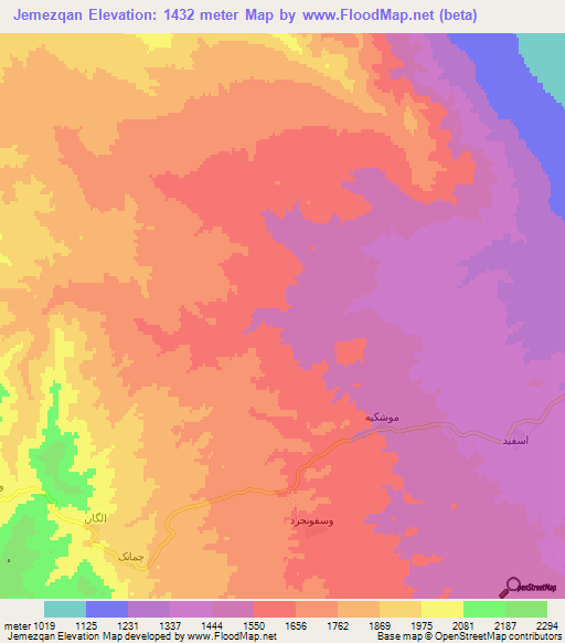 Jemezqan,Iran Elevation Map