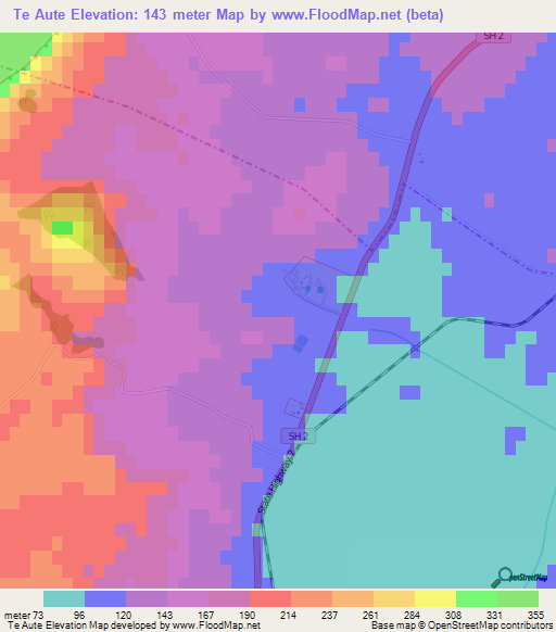 Te Aute,New Zealand Elevation Map