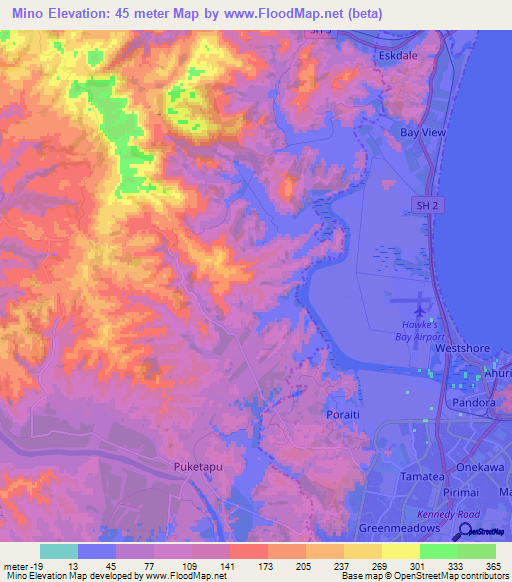 Mino,New Zealand Elevation Map