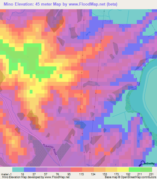 Mino,New Zealand Elevation Map