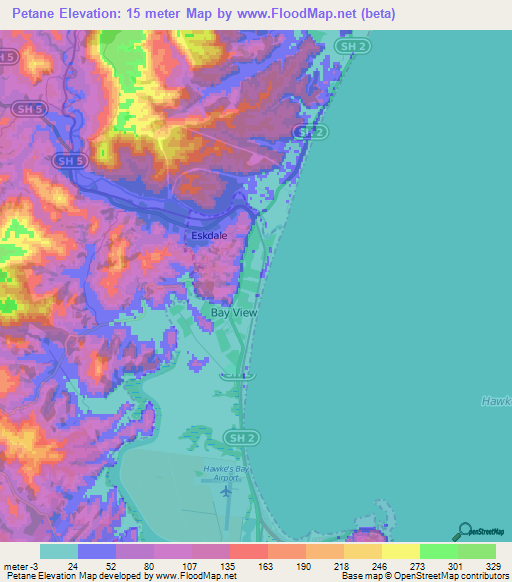 Petane,New Zealand Elevation Map