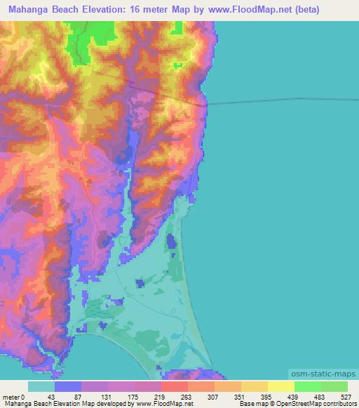 Mahanga Beach,New Zealand Elevation Map