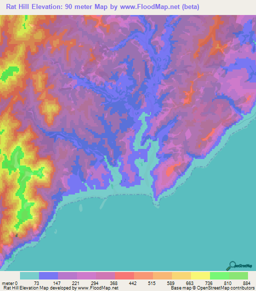 Rat Hill,New Zealand Elevation Map