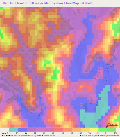 Rat Hill,New Zealand Elevation Map