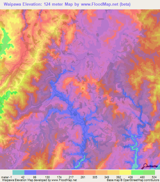 Waipawa,New Zealand Elevation Map