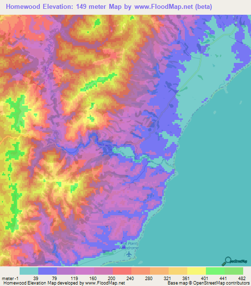 Homewood,New Zealand Elevation Map