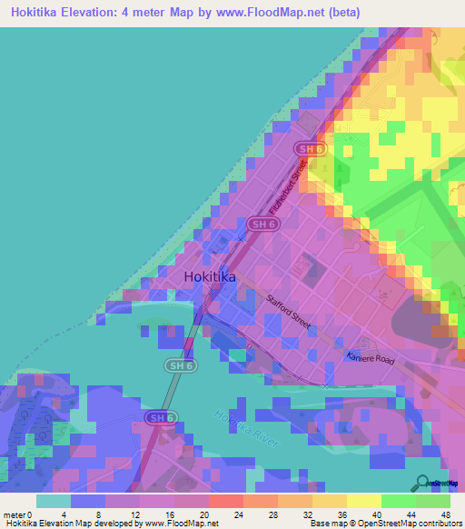 Hokitika,New Zealand Elevation Map