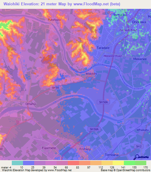 Waiohiki,New Zealand Elevation Map