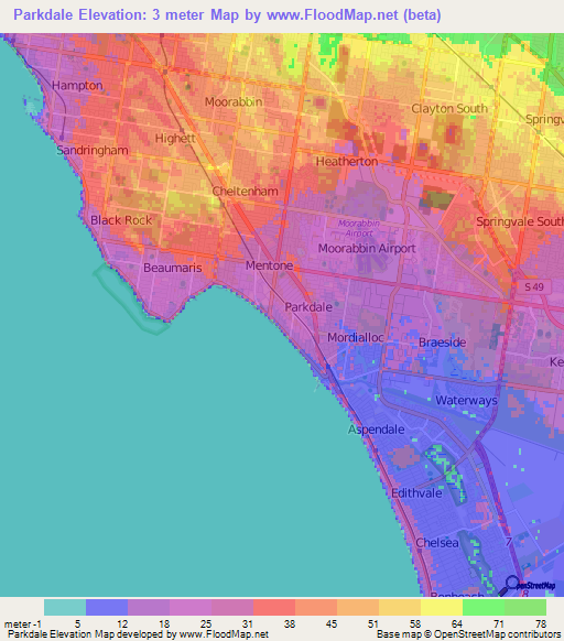 Parkdale,Australia Elevation Map