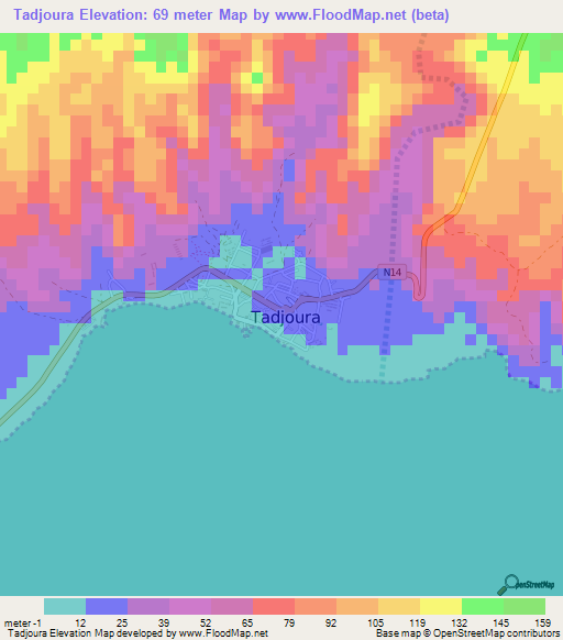 Tadjoura,Djibouti Elevation Map