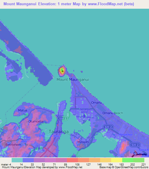 Mount Maunganui,New Zealand Elevation Map