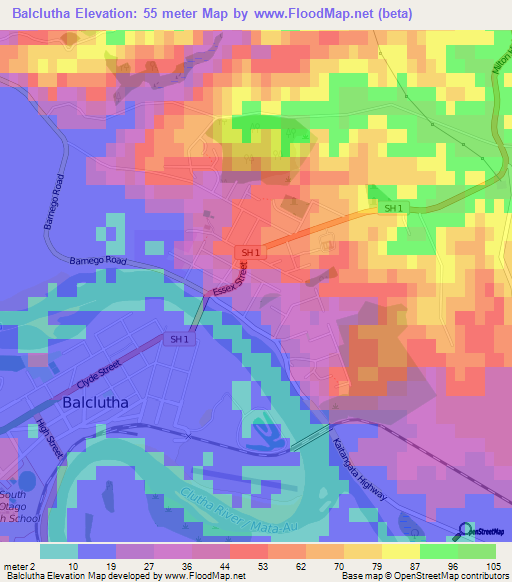Balclutha,New Zealand Elevation Map