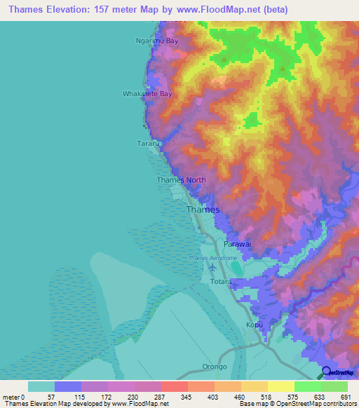 Thames,New Zealand Elevation Map