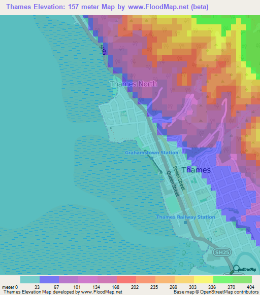 Thames,New Zealand Elevation Map