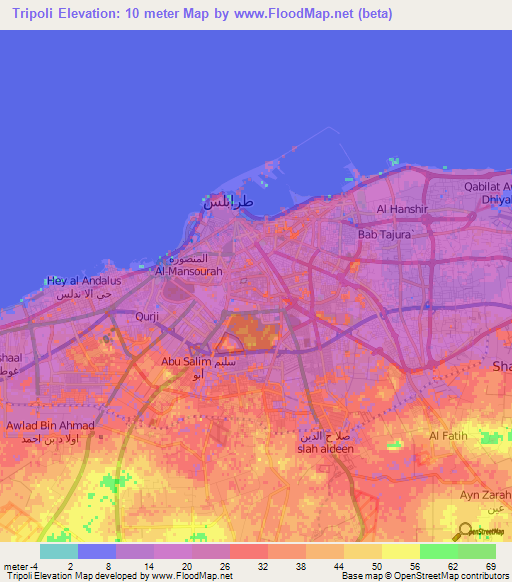 Tripoli,Libya Elevation Map