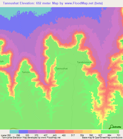Tannushat,Libya Elevation Map