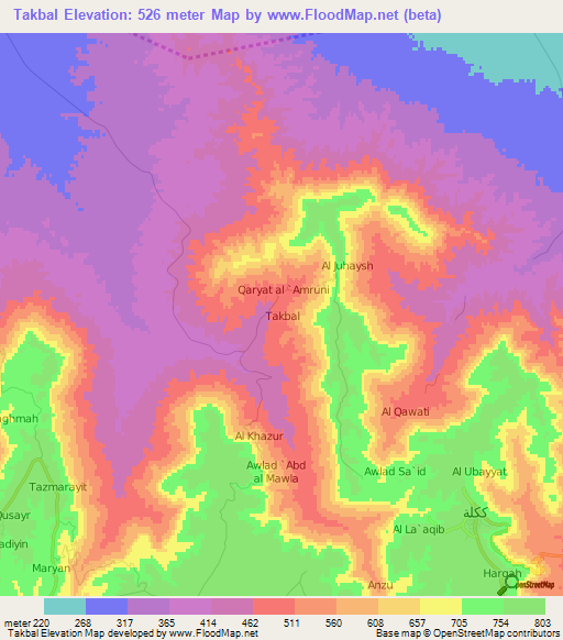 Takbal,Libya Elevation Map