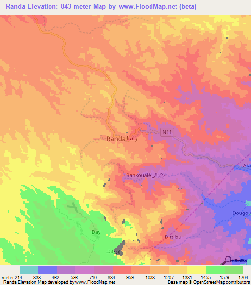 Randa,Djibouti Elevation Map