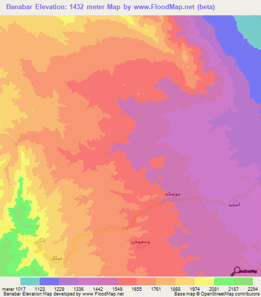 Banabar,Iran Elevation Map