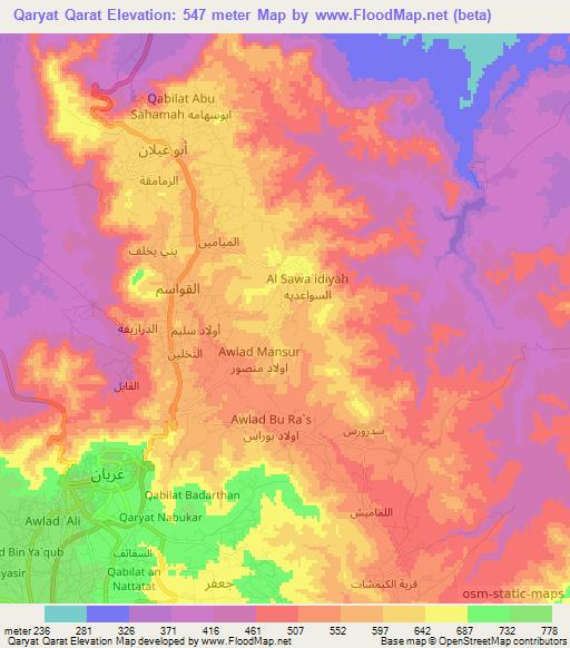 Qaryat Qarat,Libya Elevation Map