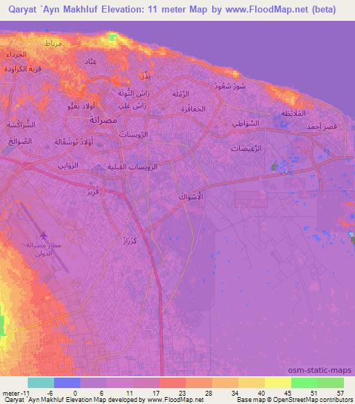 Qaryat `Ayn Makhluf,Libya Elevation Map