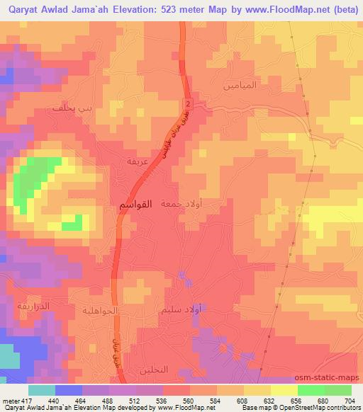 Qaryat Awlad Jama`ah,Libya Elevation Map