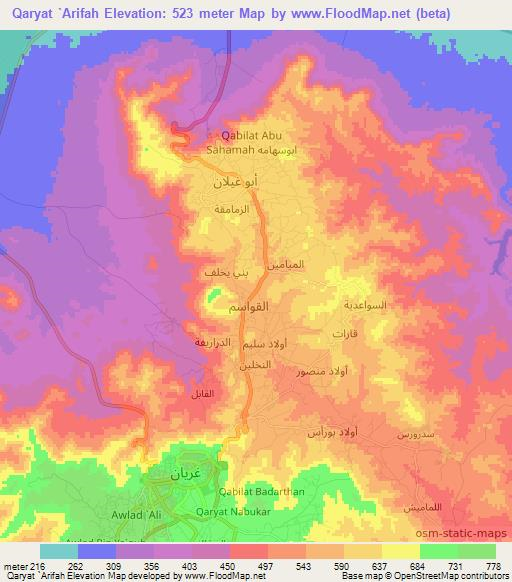 Qaryat `Arifah,Libya Elevation Map
