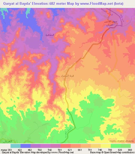 Qaryat al Bayda',Libya Elevation Map