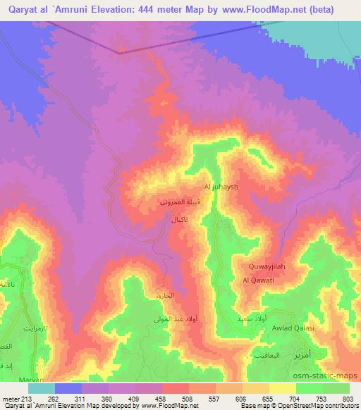 Qaryat al `Amruni,Libya Elevation Map