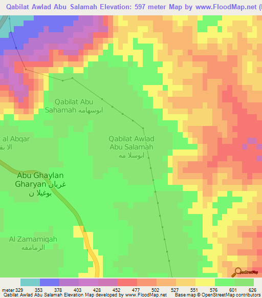 Qabilat Awlad Abu Salamah,Libya Elevation Map