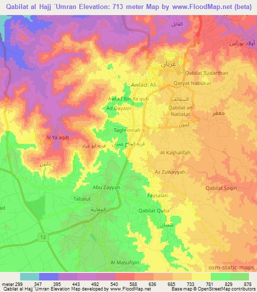 Qabilat al Hajj `Umran,Libya Elevation Map