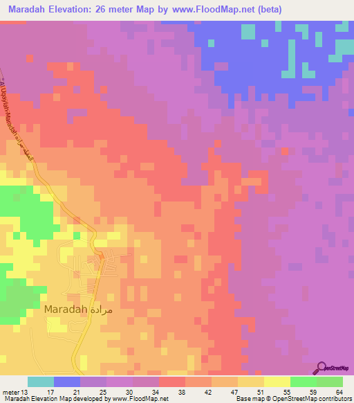 Maradah,Libya Elevation Map