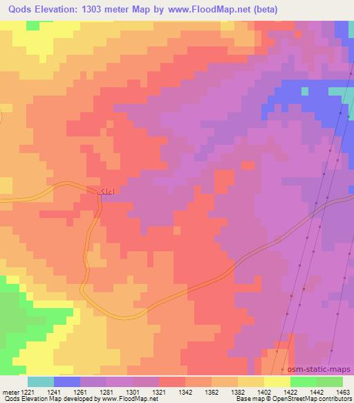 Qods,Iran Elevation Map