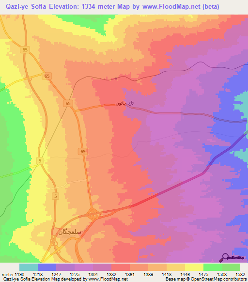 Qazi-ye Sofla,Iran Elevation Map