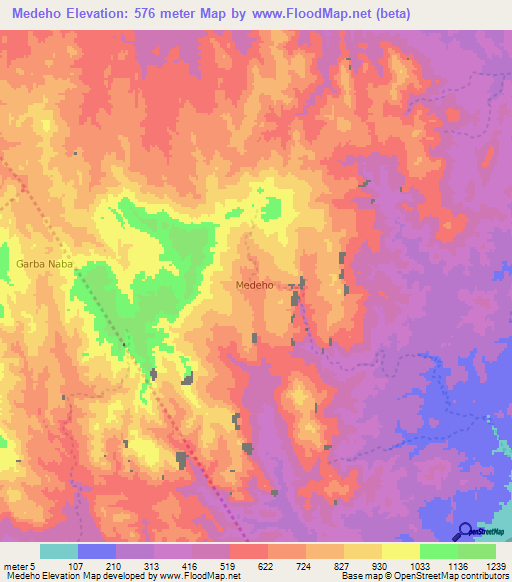 Medeho,Djibouti Elevation Map