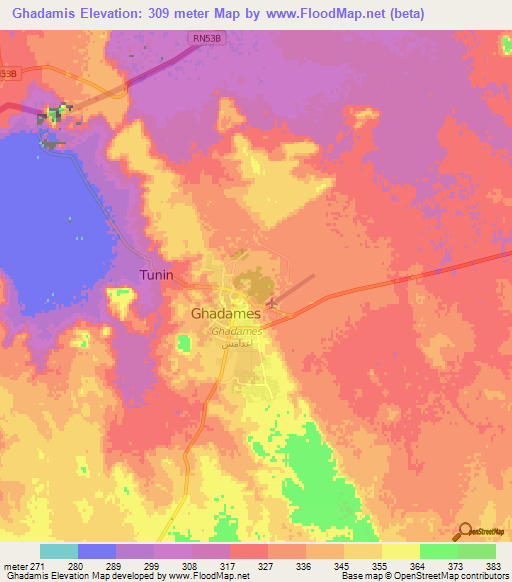 Ghadamis,Libya Elevation Map