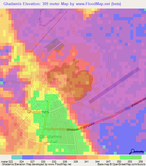 Ghadamis,Libya Elevation Map