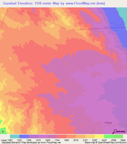 Gazabad,Iran Elevation Map