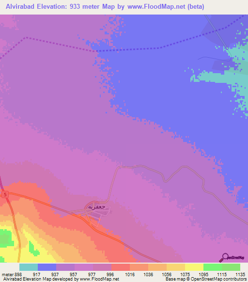 Alvirabad,Iran Elevation Map