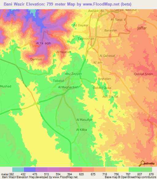 Bani Wazir,Libya Elevation Map