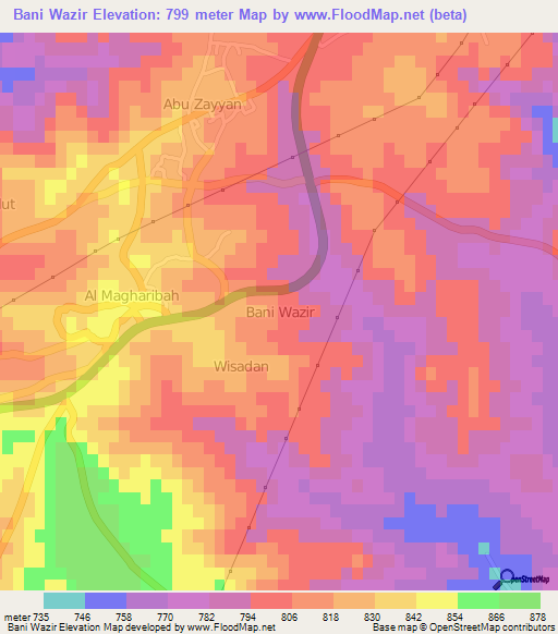 Bani Wazir,Libya Elevation Map