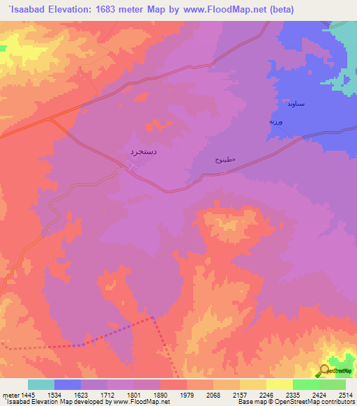 `Isaabad,Iran Elevation Map