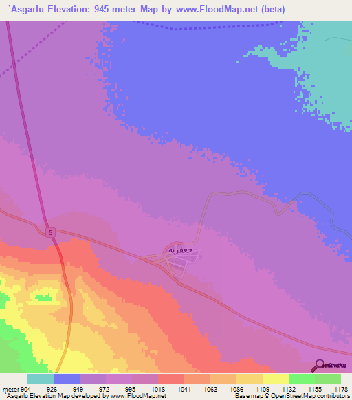`Asgarlu,Iran Elevation Map