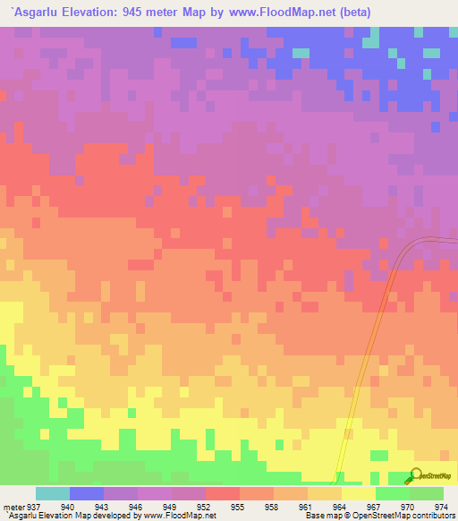 `Asgarlu,Iran Elevation Map