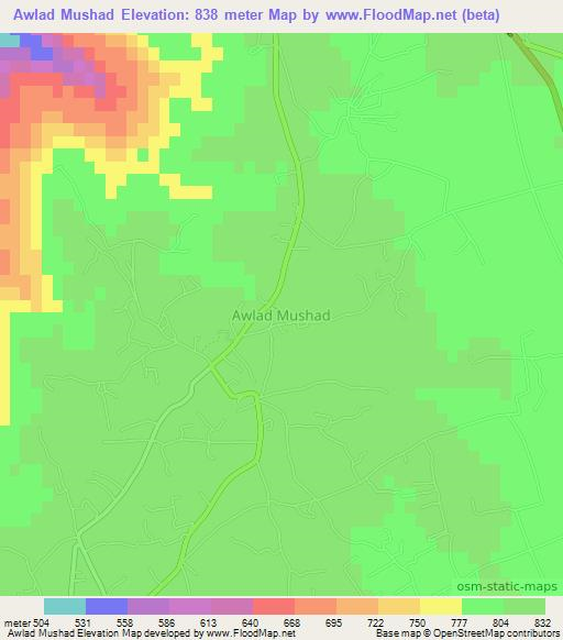 Awlad Mushad,Libya Elevation Map
