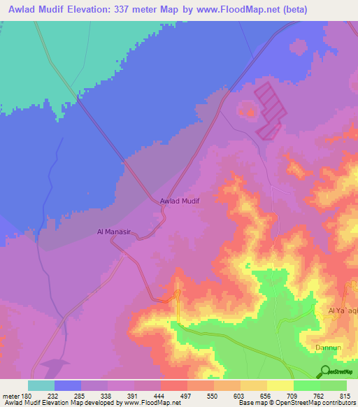 Awlad Mudif,Libya Elevation Map