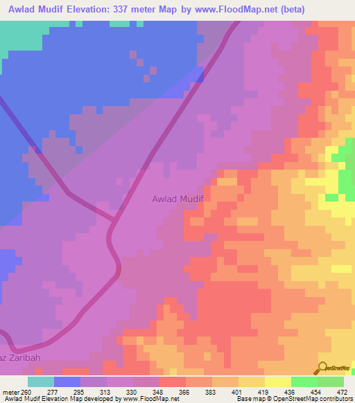 Awlad Mudif,Libya Elevation Map