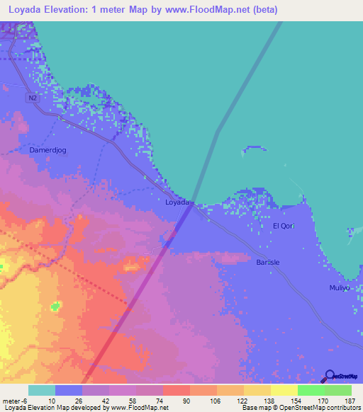 Loyada,Djibouti Elevation Map